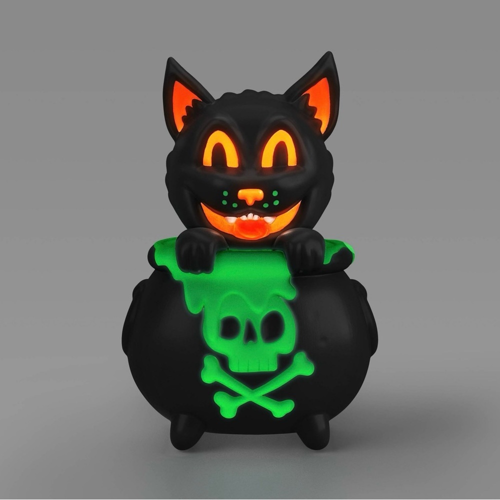 New Halloween Black Cat in Cauldron Blow Mold